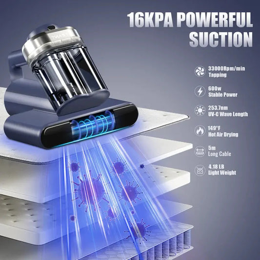 Powerful Mattress Vacuum Cleaner – 600W Suction, UV-C Light, Hot Air & HEPA, Deep Clean for Bed, Sofa & Carpet Country Style Interiors